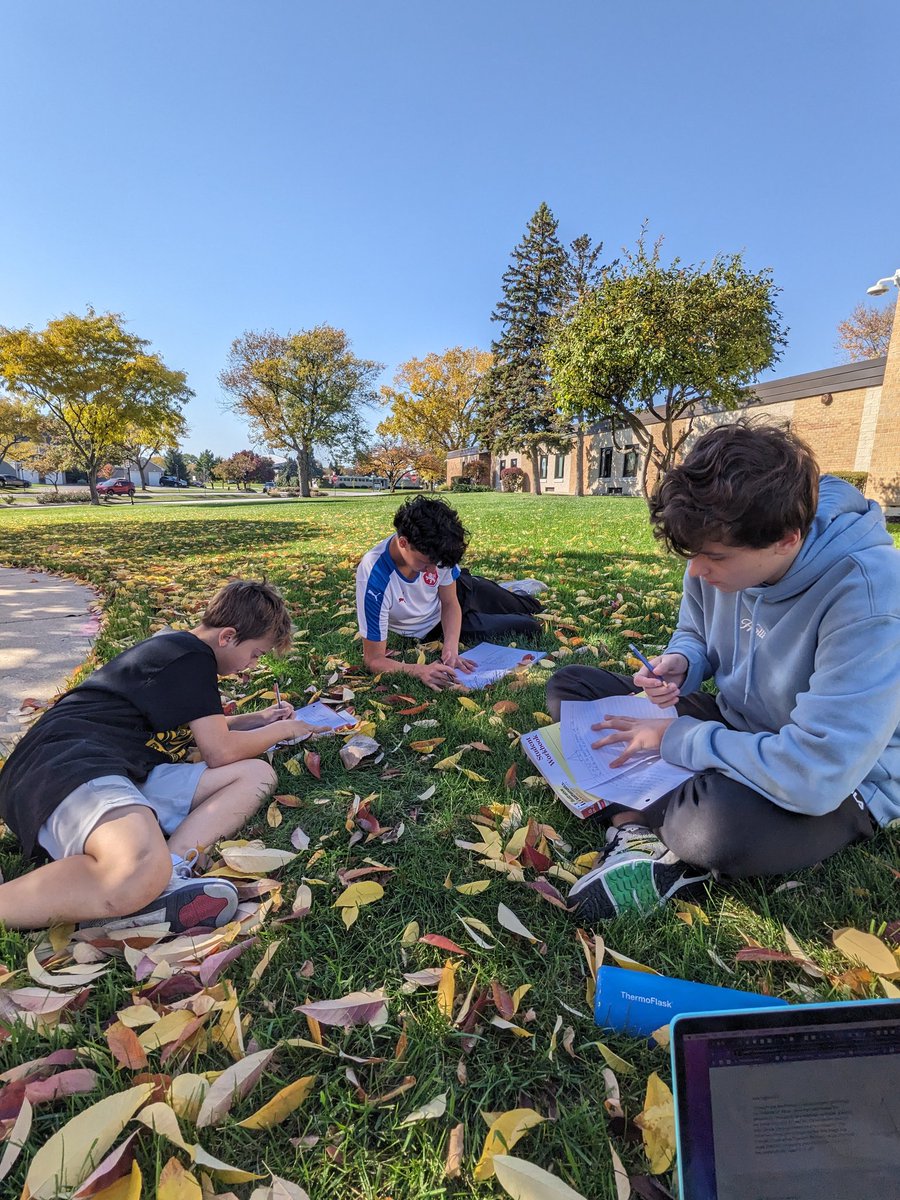 TracyGroark's tweet photo. Writing, reading, listening, and rewriting proofs always feels better outside. #geometry #imGeometry #ccsd59 #grade8 #Math https://t.co/gnfNVWrw3a