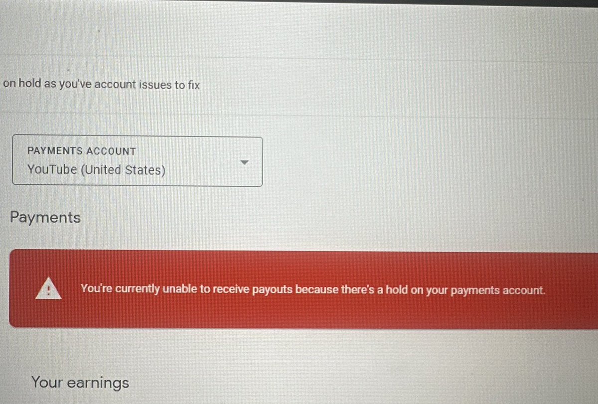___drewpeacock's tweet photo. @TeamYouTube how can I solve this so I can get paid?  Nothing has changed on my account in years so I don’t know what it’s asking for https://t.co/mg8Sv60xhB