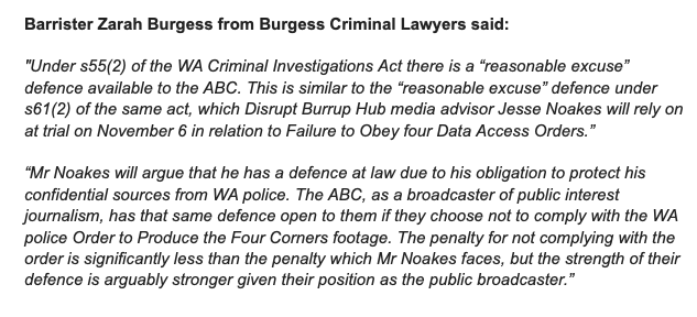 BREAKING: The ABC have decided to surrender Four Corners footage to WA police in a move that betrays their sources from the Disrupt Burrup Hub campaign, breaching basic media ethics and jeopardising public interest journalism by degrading trust in the ABC. Statements below👇