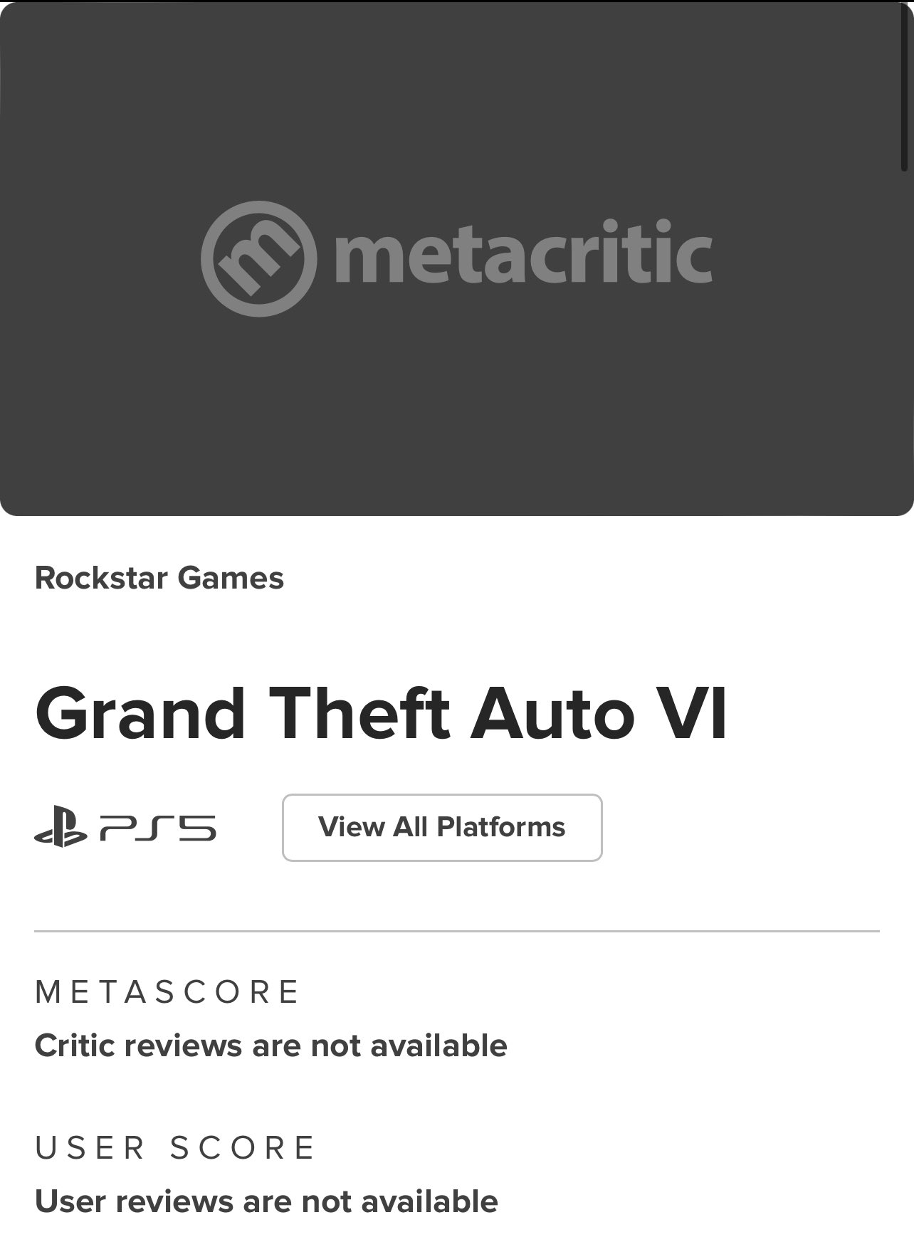 metacritic page for gta 6 has been opened : r/rockstar