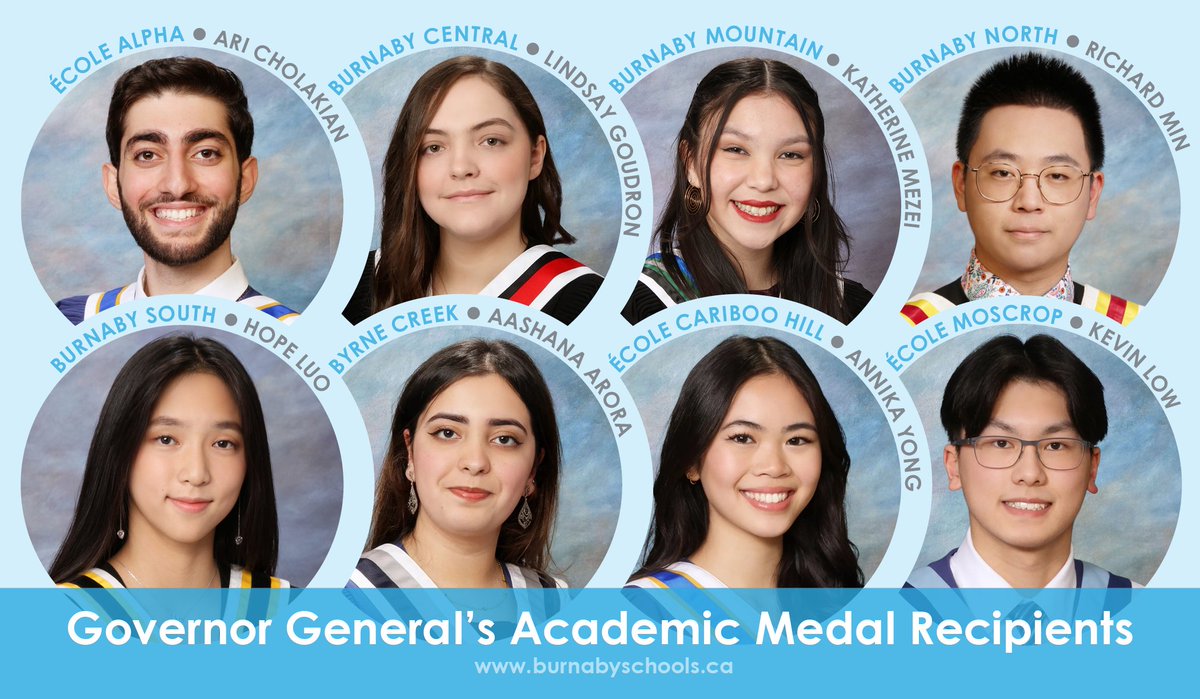 The Governor General Award #BurnabySchools winners for 2022-23 are out! The graduates were celebrated by Trustees at this week's Board Meeting for the students' incredible academic achievement: earning top marks in their school's #Classof2023. Learn more: ow.ly/gQ3j50Q0RGF