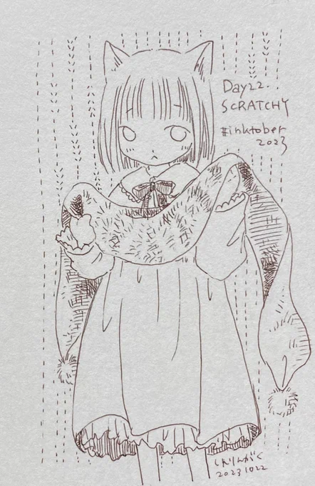 Day22. SCRATCHY #inktober2023   ちくちくするのは気になります