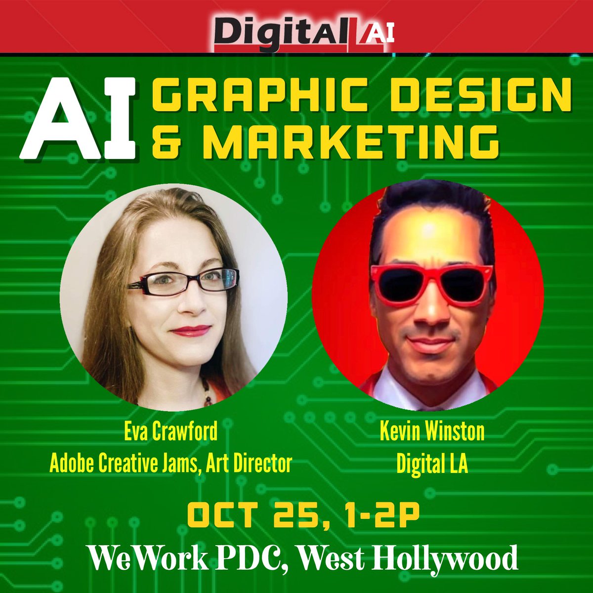 DigitalLA's tweet photo. On our Digital LA - AI for Graphic Design, we discussed how to use AI tools for graphic design with guest speaker Eva Crawford @grooveva. 

She used Adobe Photoshop and Express' Firefly AI tool to create and tweak some images to demo how it works. https://t.co/6EoaQ5X2ro