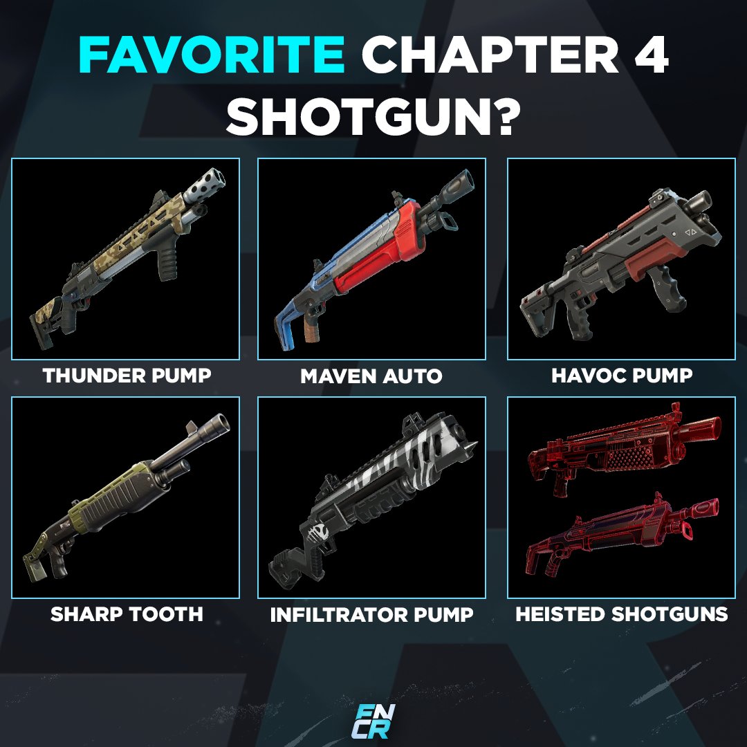 FNcompReport's tweet image. What was your FAVORITE shotgun introduced in Chapter 4? 🌎