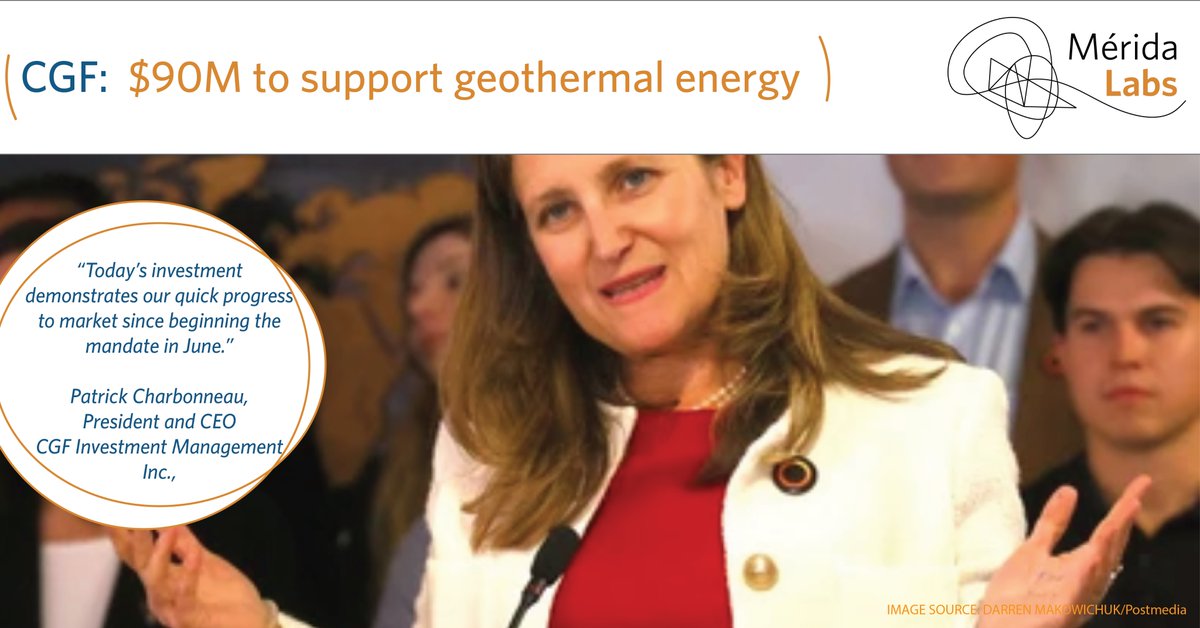 🇨🇦 A bit less mysterious:  earlier today, Minister Chrystia Freeland announced CAD$90M to support the scaling and commercialization efforts at Eavor, a geothermal energy company based in Calgary (lnkd.in/gN8qNnCt). 

#geothermal #CanadaGrowthFund #energytransition