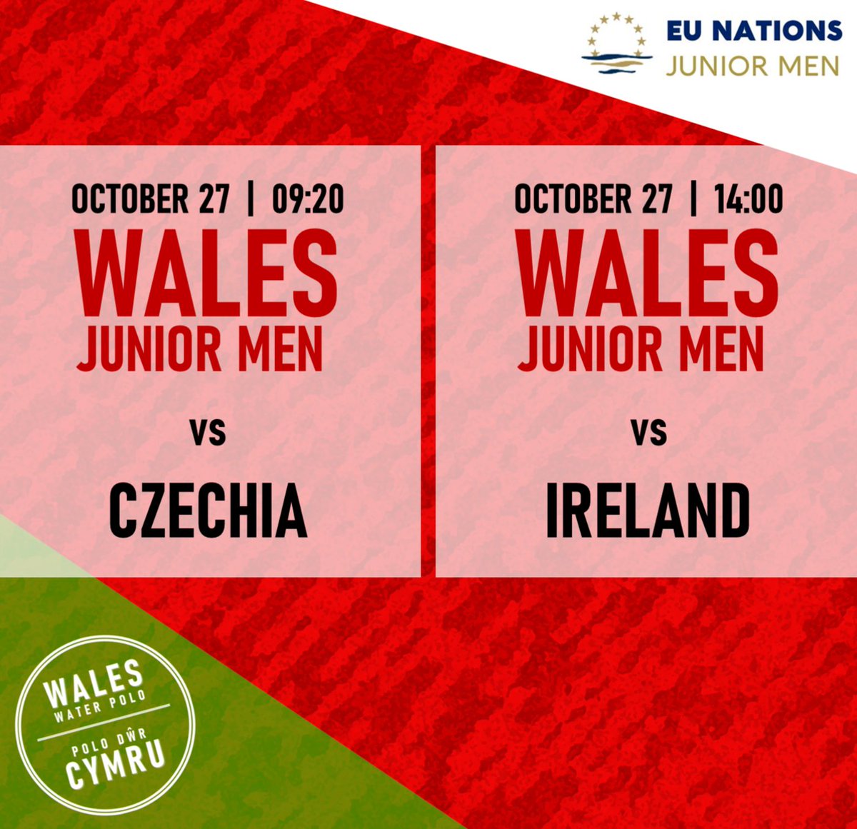 WalesWaterPolo's tweet photo. Our Junior Men are in Brno, representing 🏴󠁧󠁢󠁷󠁬󠁳󠁿CYMRU🏴󠁧󠁢󠁷󠁬󠁳󠁿 at their 2023 EU Nations!🇨🇿🤽‍♂️🏆

We'll be commencing our campaign in Group B against Czechia and Ireland💪

Huge congratulations and the very best of luck to you all!🤞👏

DERE YMLAEN FECHGYN!🔥

#WalesWaterPolo🐲
#PoloDwrCymru🏴󠁧󠁢󠁷󠁬󠁳󠁿 https://t.co/1Lc1O1bucU