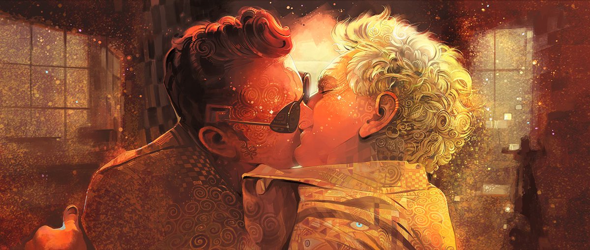 My frame for the project #EVERYFrameMatters, with a little bit of inspiration by Klimt´s painting The Kiss!
#GoodOmens #aziracrow #Aziraphale #Crowley #michaelsheen #DavidTennant #fanart