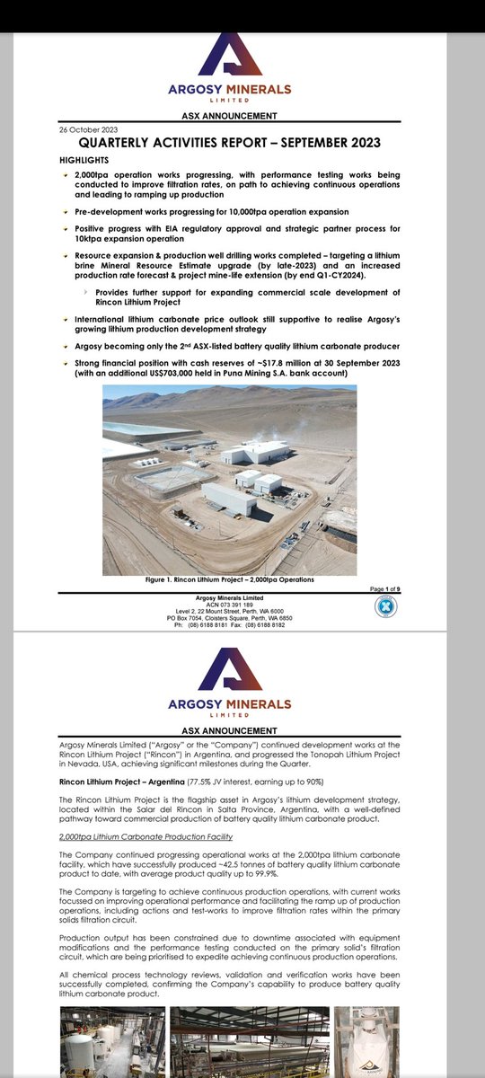 $AGY progressing to finalise upcoming significant milestones confirming ambitions and near-term growth phase toward commercial production operations at our Rincon Lithium Project.