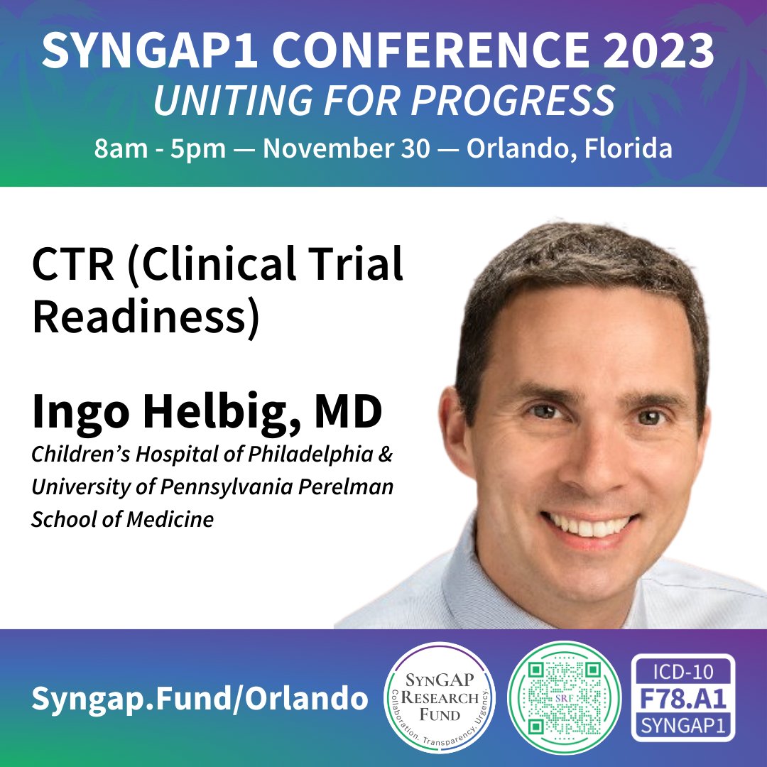 Join SRF Nov. 30th in Orlando for a day-long science meeting. Register @ Syngap.Fund/Orlando

Moderator: <a href="/IngoHelbig/">Ingo Helbig</a>, MD, <a href="/ChildrensPhila/">Children's Hospital</a>

Topic: CTR (Clinical Trial Readiness)

Caregiver meeting the next day on Friday, Dec. 1

#SyngapConf #SYNGAP1