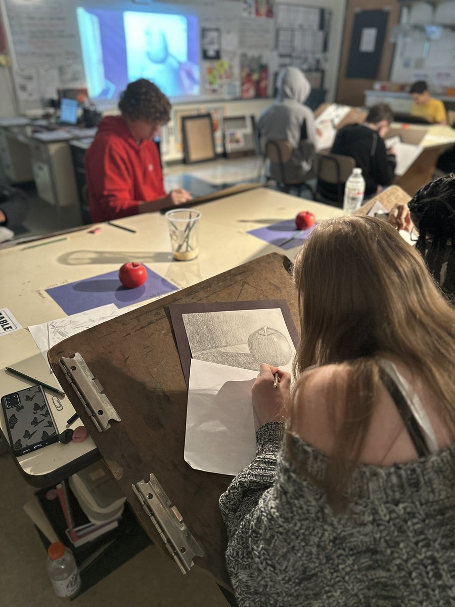 Creative Arts Studio classes are in the final stages of their Apple Still Life Drawings. Much time has been spent observing, analyzing, reflecting, & discovering.  #FirebirdArt #directobservation #arted #arteducation #arteducationmatters #highschoolart