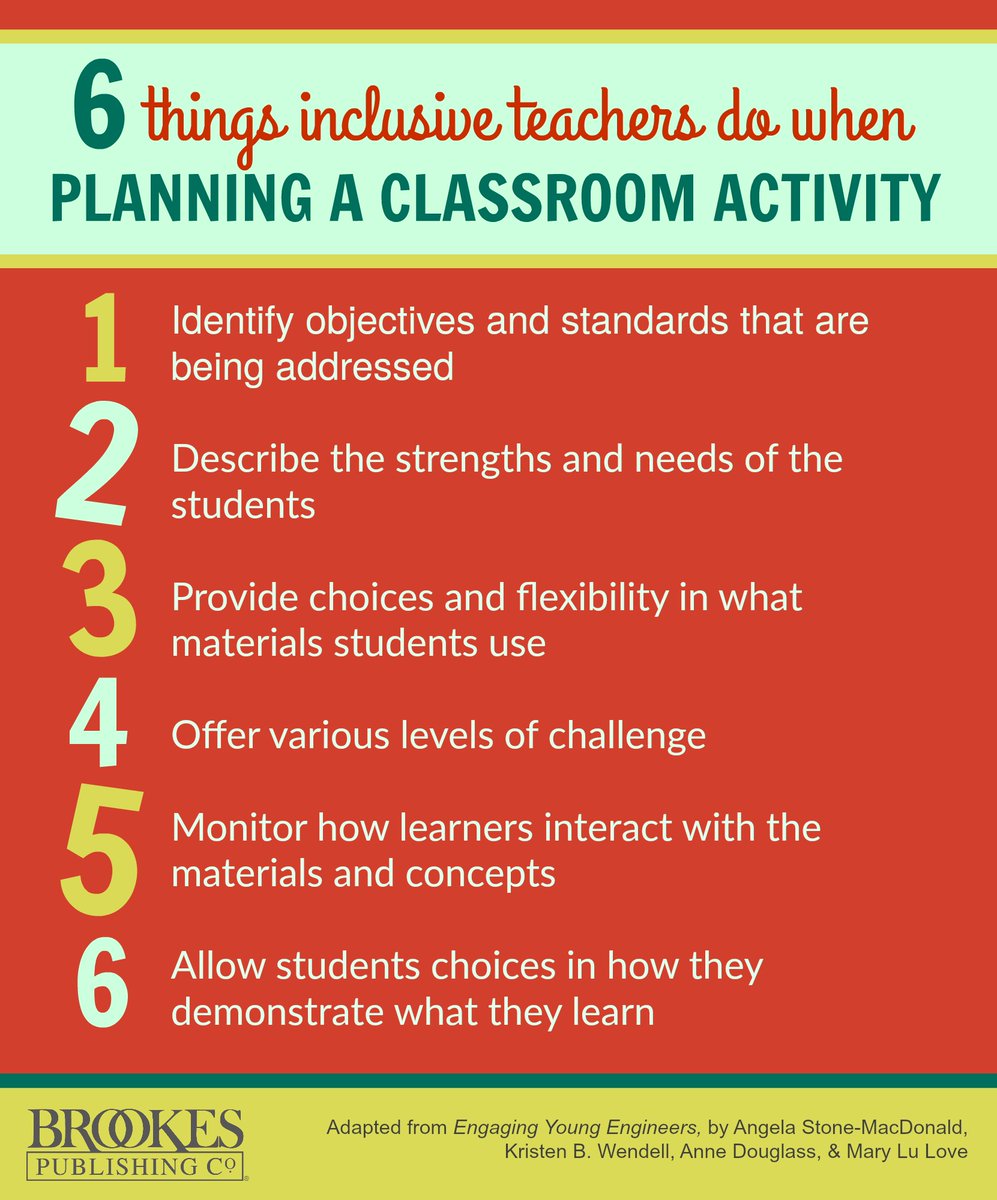 BrookesPubCo's tweet image. 6 important things for an inclusive educator to do when planning classroom activities. #iechat #spedchat #inclusion