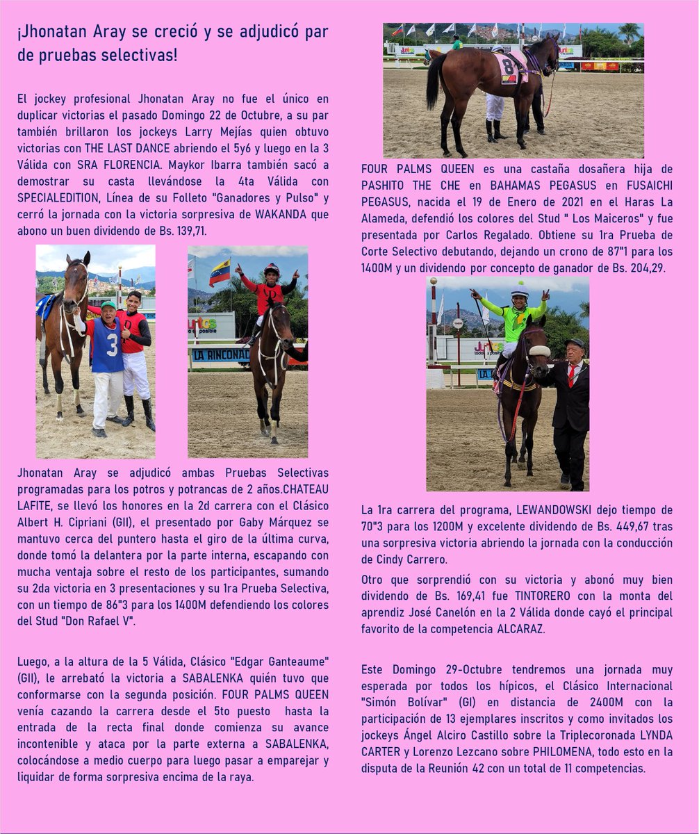 jeanmaire280285's tweet photo. "Amor y Pasión por los Caballos" 💕 en su 4ta Edición, con lo más destacado de las Reuniones 40-41 disputadas el pasado Fin de Semana 21-22 de Octubre✨ No te lo pierdas...!!! 😊
#Hispimo https://t.co/LfBc5sfSxy
