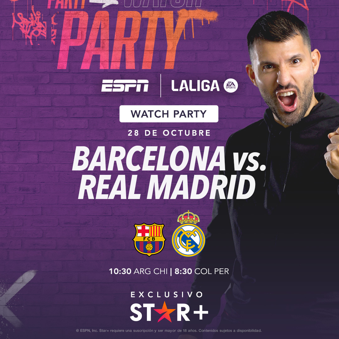 SC_ESPN's tweet photo. ¡DOBLETE DEL KUN AGÜERO! Sí, como en los viejos tiempos... El histórico goleador argentino reaccionará EN VIVO en #StarPlusLA a dos clásicos TOP de Europa:

⚽ Barcelona vs. Real Madrid
🏆 #LaLiga 

⚽ United vs. City
🏆 #PremierLeague 

🔥 @aguerosergiokun

📺 #MiraloEnStarPlus https://t.co/9AIxYO7fxF
