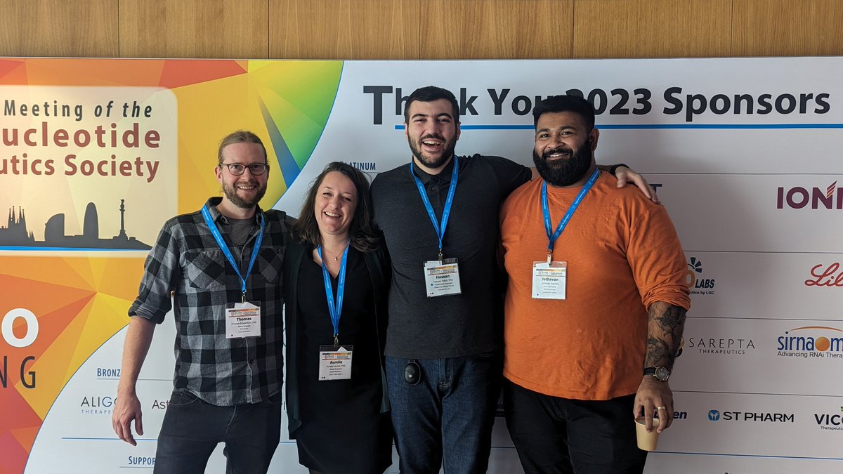 Left to right is different generations of <a href="/SleimanHanadi/">Hanadi Sleiman</a> lab at <a href="/McGillChemistry/">McGill Chemistry</a>  through the years, all got to connect at this year's <a href="/OTSociety/">Oligonucleotide Therapeutics Society</a> !!@AurelieLacroix_