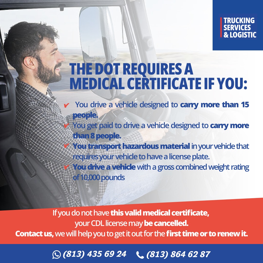 TruckingSL's tweet photo. CAUTION! The DOT requires you to provide a medical certificate. If you don't have it or you need to renew it, contact us now for advice.
📞 Phone: (813) 864-6287⁣
🌐https://t.co/CjsHO8TVpW https://t.co/6lIbitBrQI