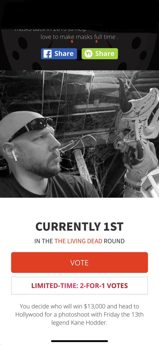 Back in first place !!!! LFG PLEASE KEEP VOTING . I’m neck and neck with the other guy . Please share this ! faceofhorror.org/2023/christoph… this round ends tomorrow night .