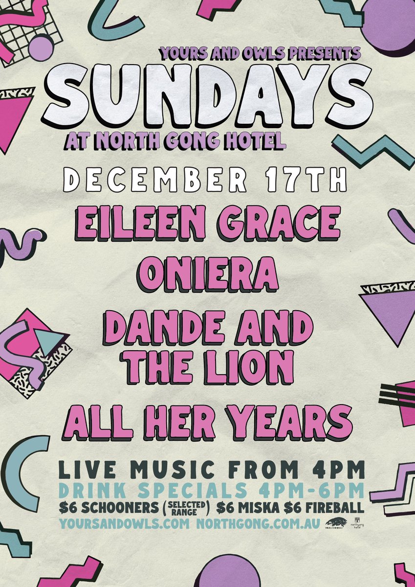 WOLLONGONG! 🚨

@YoursandOwls have put together an epic lineup in December!
Stoked to be playing with Eileen Grace, Oniera and All Her Years 🫶🏼

See you locals at North Gong Hotel ❤️‍🔥