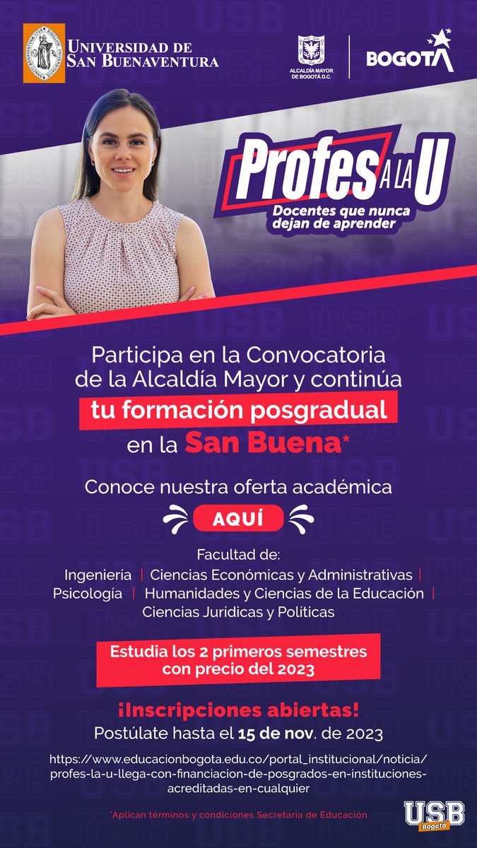 ¡Profes a la U con la San Buena!

Conoce los programas de posgrado y participa en la convocatoria que tiene la Alcaldía Mayor para ti.

Ingresa aquí: forms.office.com/r/jUBbDBQLKu

#ProfesAlaU #Alcaldia #Posgrado #Posgradual #Educación