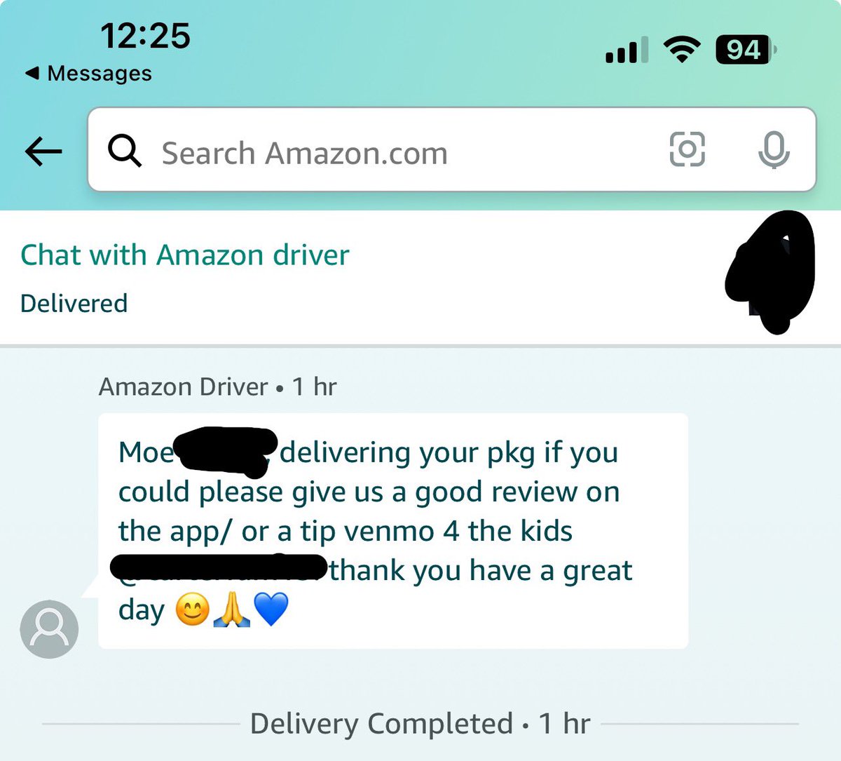 MikeNorby's tweet photo. @amazon it’s a bit unprofessional for your drivers to ask customers for tips through your platform https://t.co/ptV4Tc2US8