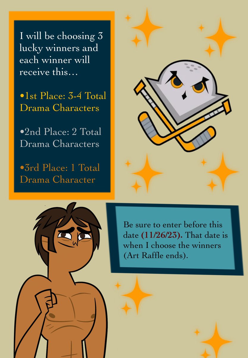 🦉ART RAFFLE TIMEEE🦉
⬇️Instructions are in the photos ⬇️ #nsfw #nsfwartist #nsfw_art #bara #gay #gayart #baraartist #artnsfw #artistbara #artistnsfw #TotalDrama #totaldramaisland #TDI #TotalDramansfw  #tdnsfw  #totaldramaporn #raj #wayne #raffle #nsfwraffle