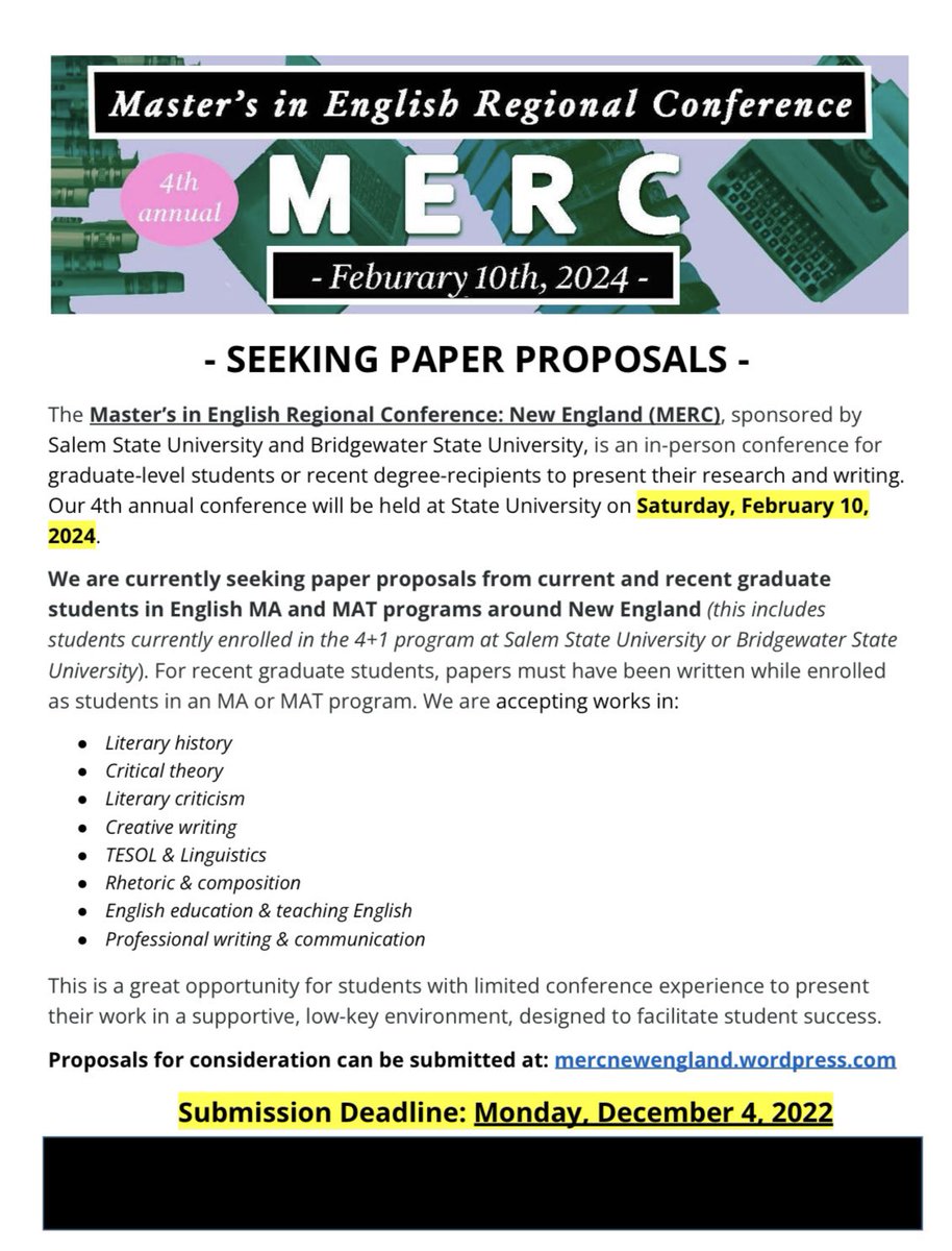 UMBEnglishMA's tweet photo. Check out this awesome opportunity to gain some conference experience!! https://t.co/BpYx6TUbxj