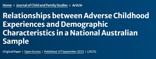 Dr Carys Chainey (@caryschainey) on Twitter photo "Adversity is experienced by children across all demographic contexts, with a range of social and economic factors associated with an increased risk"
The final paper from my <a href="/lifecourseAust/">Life Course Centre</a> and <a href="/UQPsych/">UQPsych</a> #PhD, using <a href="/ABSStats/">Australian Bureau of Statistics</a> data, now #OpenAccess in JCFS: rdcu.be/dlUnq "Adversity is experienced by children across all demographic contexts, with a range of social and economic factors associated with an increased risk"
The final paper from my <a href="/lifecourseAust/">Life Course Centre</a> and <a href="/UQPsych/">UQPsych</a> #PhD, using <a href="/ABSStats/">Australian Bureau of Statistics</a> data, now #OpenAccess in JCFS: rdcu.be/dlUnq