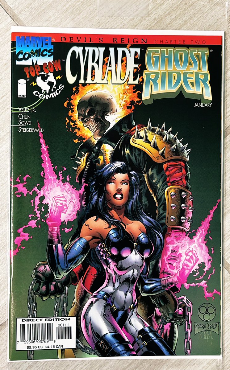 rholmes0520's tweet image. Oh boy!  It’s @TopCow classic time again!  Tonight we have Devils Reign part 2!  It’s Cyblade Ghost Rider!  By Velez, Chun, Finch, Sowd, and Weems. Was Velez writing Ghost Rider at the time? #DevilsReign #GhostRider #Cyblade #topcow #MarvelComics #comics