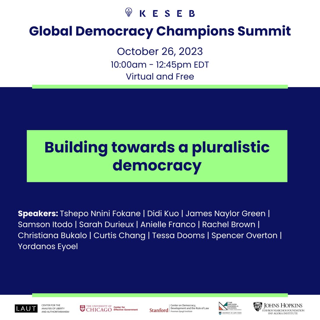 📣 Day 3 of the 2023 Global Democracy Champions Summit begins in ONE HOUR at 10am EDT! Today’s Summit sessions focus on the theme of “Building Towards a Pluralistic Democracy.”

📌 Register here: hopin.com/events/2023-ke…

#democracy #democracymatters #democracychampions #GDCS2023