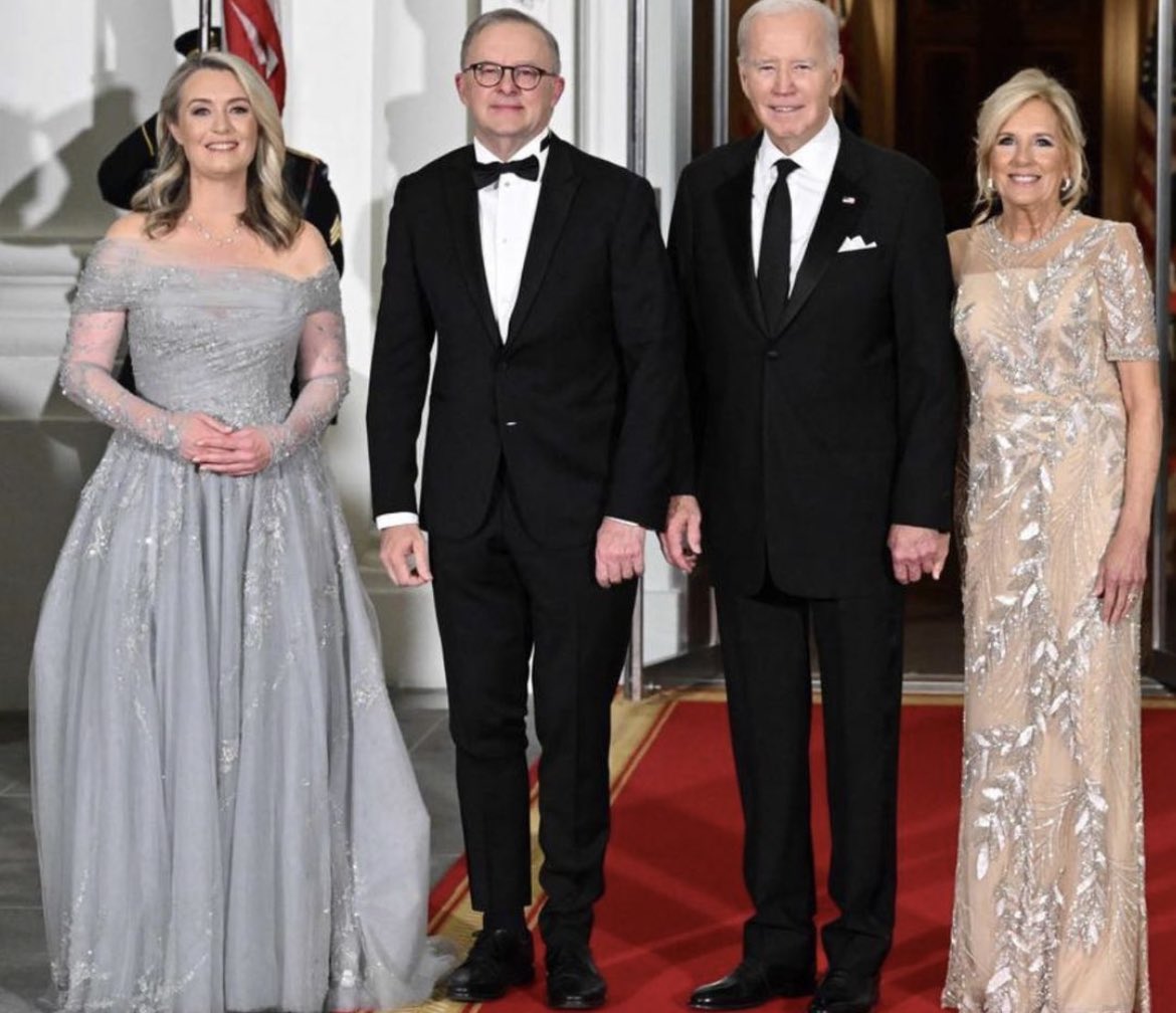 pwafork's tweet photo. Why did Biden go โHollywood black tieโ for the Stage Dinner? Surely Jill could tie a bow tie for him. The Fettermanisation of everything continues. #standardsplease https://t.co/VJU2cx9Rkd