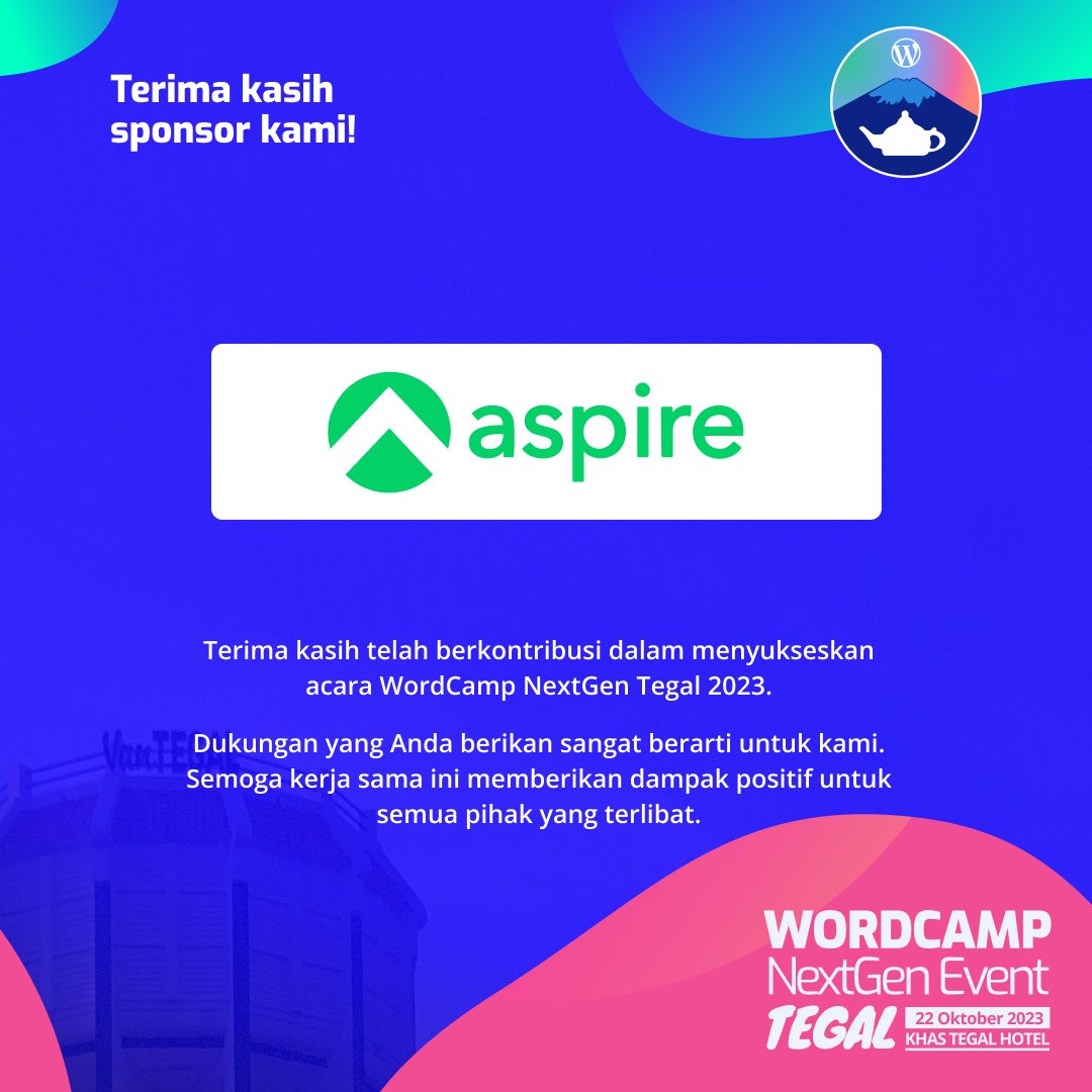 wptegal's tweet photo. Ingin tahu lebih jauh tentang Aspire? Kunjungi tautan berikut:

Official website: https://t.co/MTNHkEIart 
Instagram: https://t.co/JURIwoRE4s
Facebook: https://t.co/WRe251T6yi
LinkedIn: https://t.co/DqTz3ahM6m

#WCTGL #WordPress https://t.co/r8iuJrFIEL