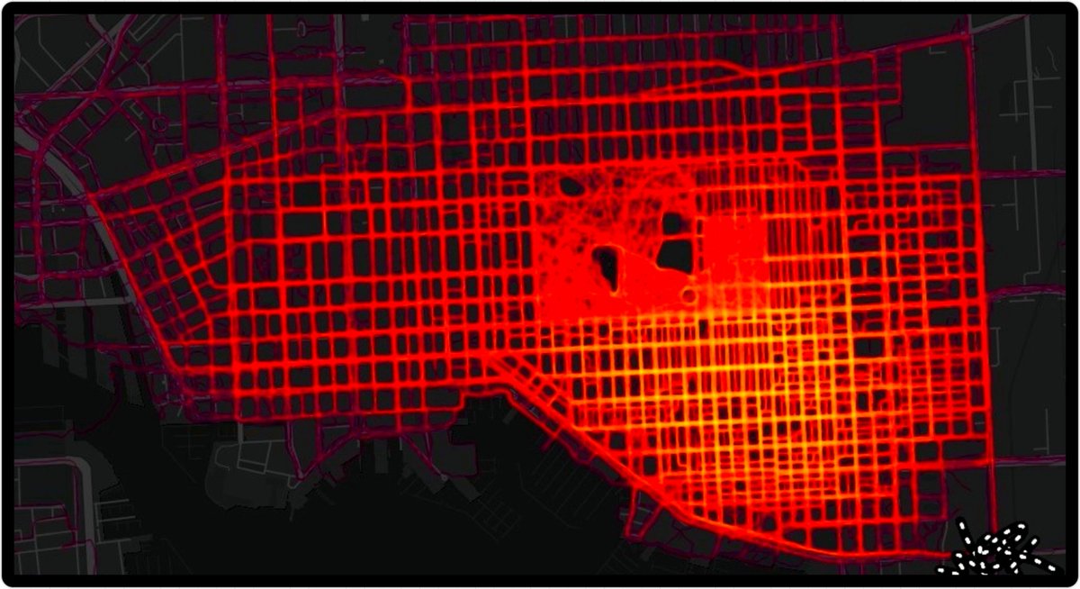 *This is a overhead WGPX Strava Heat Map featuring a combination of over 400 recordings! #rer

#WGPXGPSog #stravaart #stravaheatmap #GPSart #GPSbaltimore!