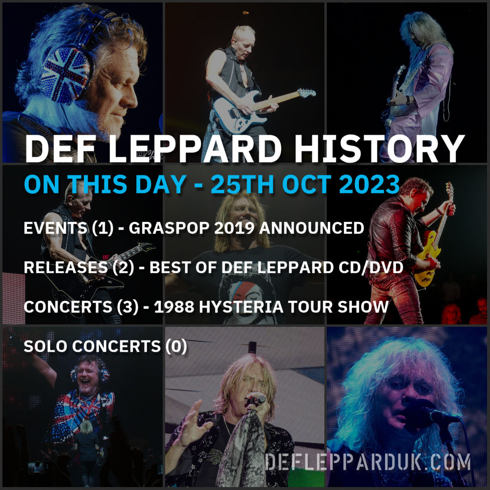 dltourhistory's tweet photo. On This Day In #DEFLEPPARD History - 25th October #hysteria #bestofdefleppard #defleppardyeah #mirrorball #graspop #dltourhistory #onthisday

On This Day in Def Leppard History - 25th October, the following concerts and events took place.

https://t.co/Ri5HmWwiWc https://t.co/WQq5pzy93A