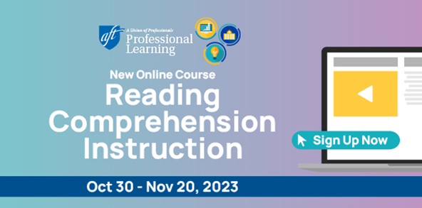 FREE for members -- @AFTunion is offering a new online course on reading comprehension instruction drawing from recent research and best practices. 10 CEUs issued upon completion! Sign up: edmn.me/409gSbe