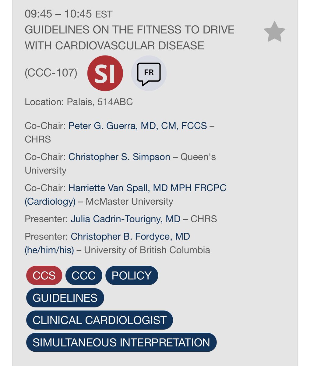 Please join us at #Vascular2023 in Montreal 9:45 AM EST Thurs Oct 26 As we unveil the 2023 @SCC_CCS #FitnesstoDrive #Guidelines Recommendations for 🚗🚐 w #cardiovascular diagnoses & interventions harmonized w #MinistryOfTransport 🇨🇦 📄 onlinecjc.ca/article/S0828-… (Pre-proofs)