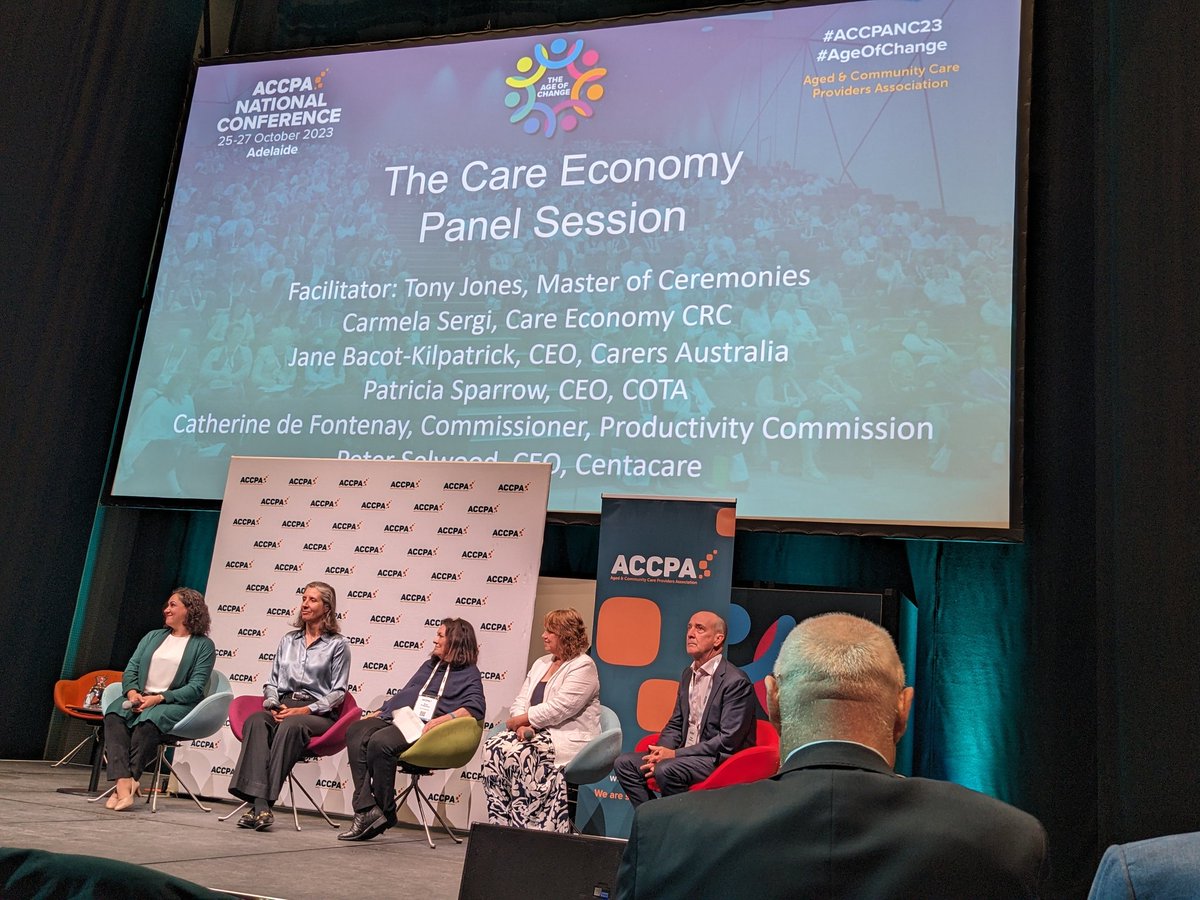 ageing_au's tweet photo. The Care Economy panel session - Great discussion on innovative solutions and collaborative efforts to ensure that our seniors receive the dignity and care they deserve in their golden years. 

#ACCPANC23 #AgeOfChange https://t.co/lvqn0VVR9f