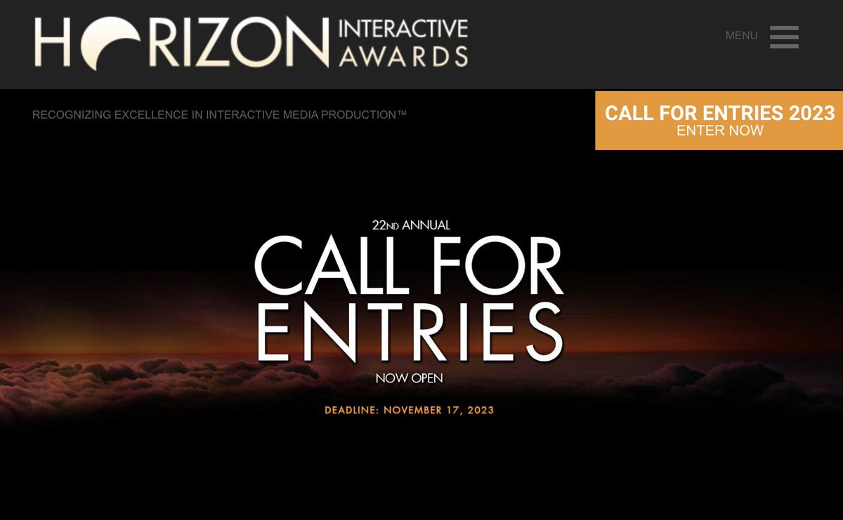 🏆 Have some Interactive Design work that deserves recognition?

The 2023 @horizonawards is calling for entries!

Enter here:
horizoninteractiveawards.com

(Yours truly will be judging the entries again this year, so be nice.)

#branding #webdesign