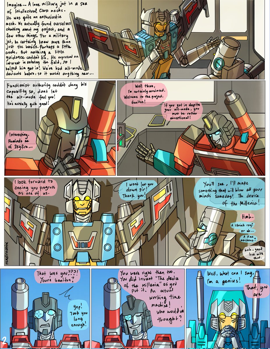 My zine pieces for <a href="/SoCZine/">SliceofCybertronZine</a> .
What if Percy actually met Brainstorm before the war as Genitus? He  just doesnt remember it. Anyway a bit wordy, I had to fit my idea in 2 pages 😭  #transformers #mtmte #maccadam