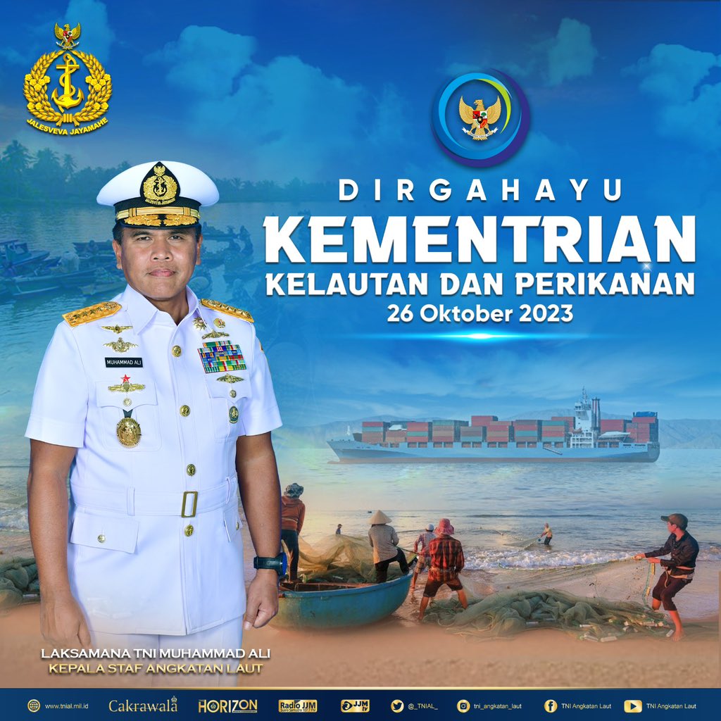 _TNIAL_'s tweet image. Dirgahayu Kementrian Kelautan dan Perikanan @kkpgoid 

26 Oktober 2023

#jalesvevajayamahe #tnial #indonesiannavy #muhammadali #laksamanamuhammadali  #kkp