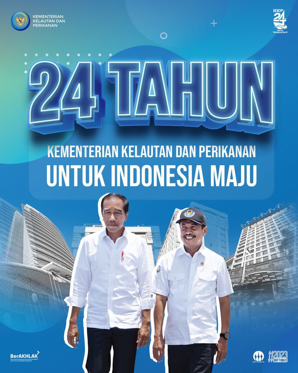 #SahabatBahari, ada yang spesial nih! Hari ini KKP merayakan ulang tahun ke-24 lho! Tidak terasa selama 24 tahun Kementerian Kelautan dan Perikanan telah menjadi garda terdepan dalam mengelola sektor KP Indonesia
#HUTKKPke24 #UntukIndonesiaMaju #SaktiWahyuTrenggono