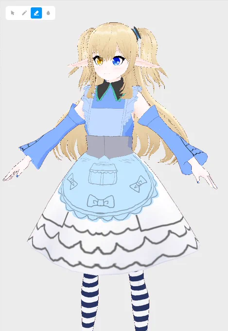 この2日間何してたって裏でモソモソとVRoidでアリシア用のドレス作ってました オリデザ衣装だから互換性度外視