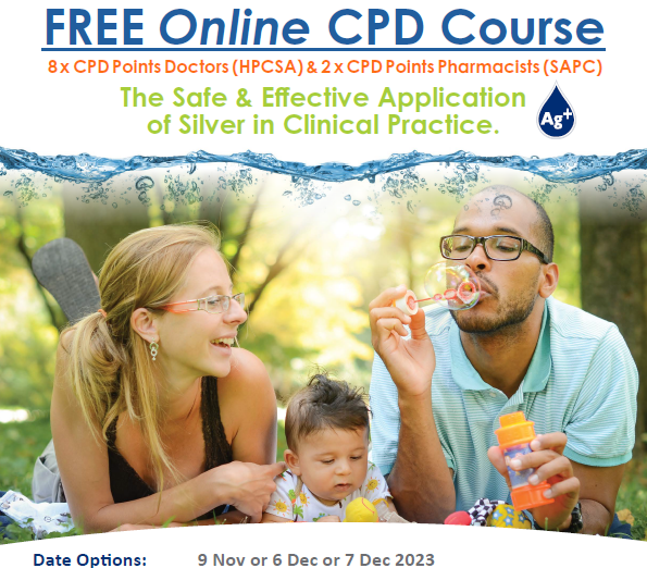 I received numerous requests for my CPD session on silver to be presented virtually. This now happening in Nov and Dec.
CPD points: 8
Accreditation: HPCSA, SANC, AHPCSA and 2 CPD points for SAPC.

Register here: qkt.io/RpH5bB