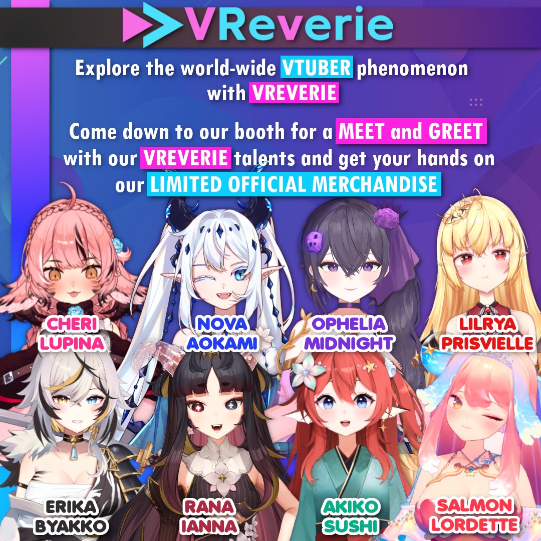 animefestasia's tweet photo. #AFASG23 Meet &amp; Greet your favourite VReverie talents at AFA Singapore 2023!
Check out their booth at one of our biggest Akiba Towns ever! See you all at Anime Festival Asia Singapore 2023!

🎟 Don't miss it! Get tickets now! https://t.co/NgBBsASkrG https://t.co/zNRaiAPXO9