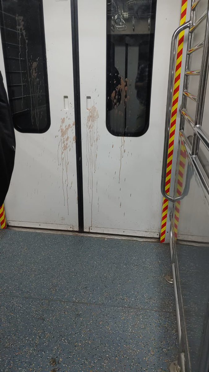 We can't deserving good services... 
Paan/Gutka spitting found at AC local door 🤦‍♂️ in central line local.