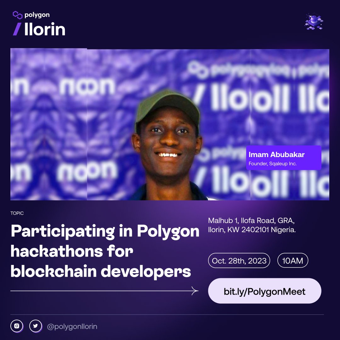 PolygonIlorin's tweet image. Polygon is coming to you 🫵🏼 Are you readyyyy?

🗓 Date: Saturday October 28th, 2023
🕒 Time: 10 AM 
📍 Venue: Malhub, 1 Ilofa Rd, Ilorin
🌐 RSVP Here: bit.ly/PolygonMeet

#PolygonHackathon #BlockchainDevelopers #PolygonGuildIlorin