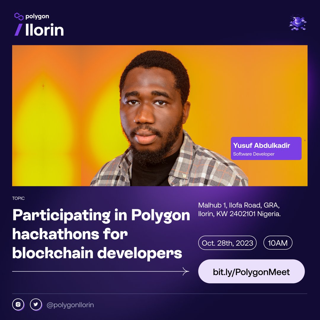PolygonIlorin's tweet image. Polygon is coming to you 🫵🏼 Are you readyyyy?

🗓 Date: Saturday October 28th, 2023
🕒 Time: 10 AM 
📍 Venue: Malhub, 1 Ilofa Rd, Ilorin
🌐 RSVP Here: bit.ly/PolygonMeet

#PolygonHackathon #BlockchainDevelopers #PolygonGuildIlorin