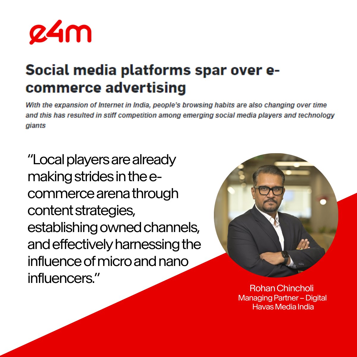 @IamCRK, Managing Partner #Digital #HavasMediaIndia discusses the changing face of Indian eCommerce ad landscape vis-à-vis consumers’ evolving browsing preferences. Read what it means for marketers in this @e4mtweets feature: surl.li/mnlbv #MeaningfulConversations