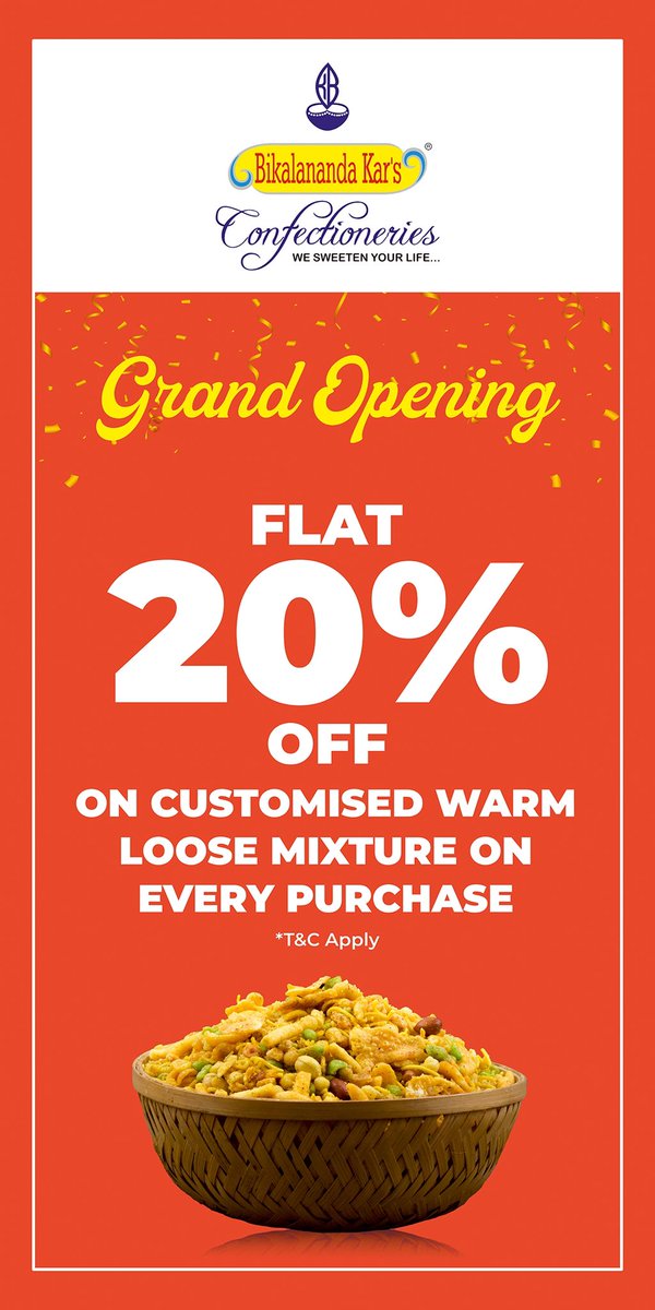 bikalanandakar's tweet photo. Get ready to indulge in sweetness! Enjoy special grand opening offers at Bikalanandakar Rasagola Store in Saheed Nagar, Bhubaneswar. Don't miss out!
#grandopening #openingoffer #offer #flat20off #bikalanandakarsrasagola https://t.co/vZMmPMAd06
