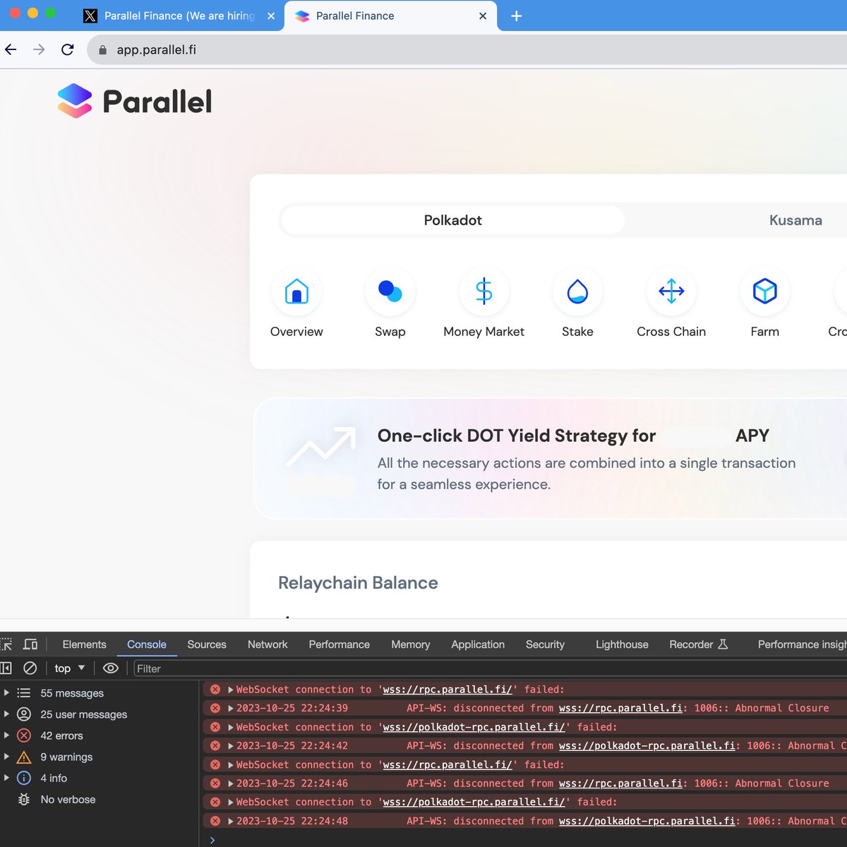 fraiche_element's tweet photo. @ParallelFi The site is down, people can't redeem their DOT with RPC calls failing all over the place. When are you going to fix this? $PARA $DOT https://t.co/Er7a850HgJ