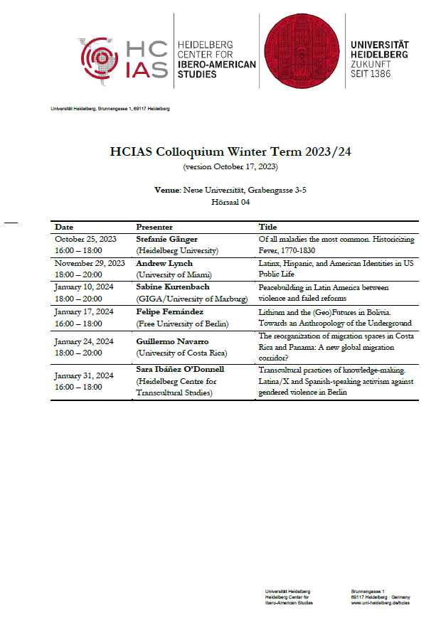 Modern History Heidelberg (@modern_hist_hd) on Twitter photo Stefanie Gänger will open the <a href="/hcias_unihd/">Heidelberg Center for Ibero-American Studies</a> Winter Term Colloquium presenting her #Fever Project. We are looking forward to her presentation on 25.10.23, Seminarraum HCIAS, Bergheimerstr. 58a and the furhter talks in this fascinating Colloquium <a href="/UniHeidelberg/">Uni Heidelberg</a>. Stefanie Gänger will open the <a href="/hcias_unihd/">Heidelberg Center for Ibero-American Studies</a> Winter Term Colloquium presenting her #Fever Project. We are looking forward to her presentation on 25.10.23, Seminarraum HCIAS, Bergheimerstr. 58a and the furhter talks in this fascinating Colloquium <a href="/UniHeidelberg/">Uni Heidelberg</a>.