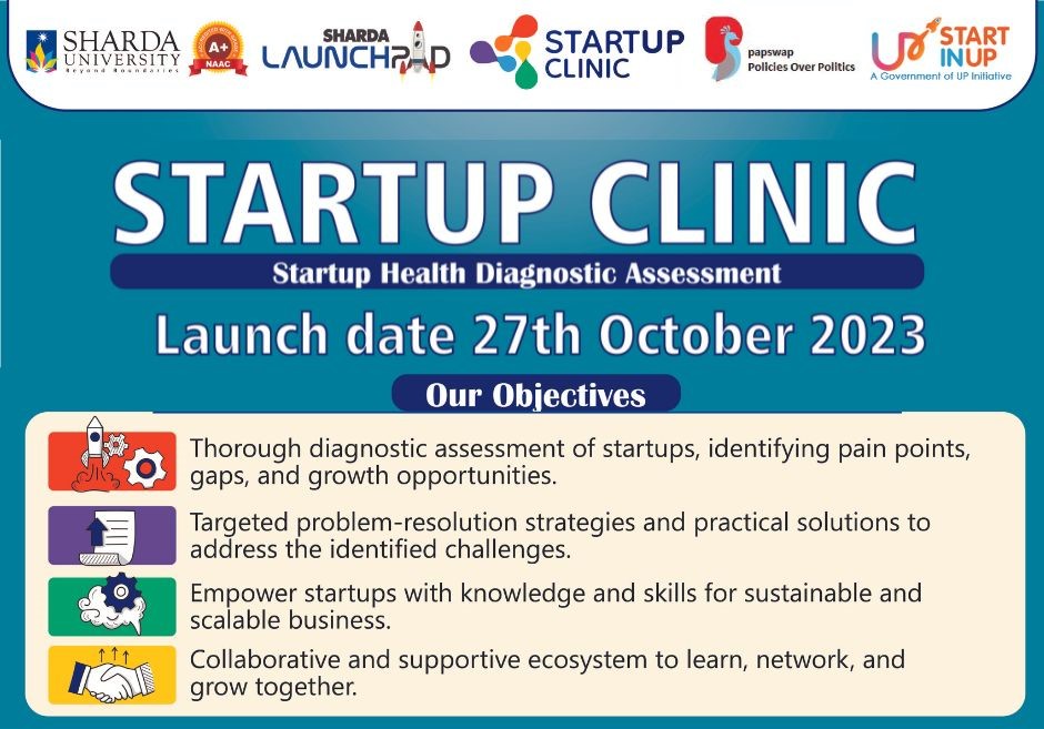 🚀 Mark Your Calendars for the Grand Finale of BizGrow'23!
We're thrilled to launch our Startup Clinic, and your presence will be instrumental in making this event a huge success. 
See you there!
chances of fund raise🌟
#StartupClinic #InvestorConnect #ShardaUniversity